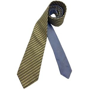 SAKS FIFTH AVENUE Gold Tartan Silk LUXURY Tie USA